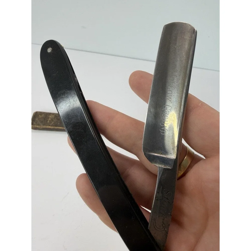Straight Razor Vintage Shefield Steel Made In Germany Hollow Ground Black Handle